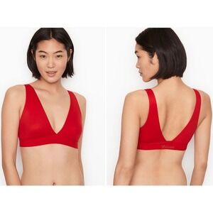 Victoria's Secret Unlined Soft Wireless Bralette XL Red Lounge bra Logo Comfort
